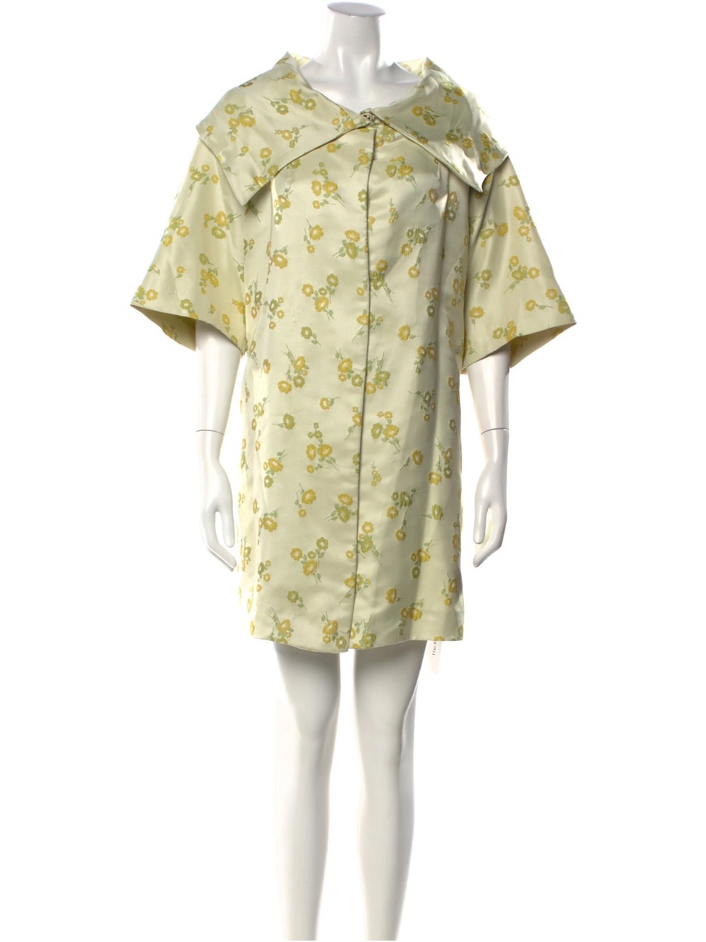 Yellow Floral Pea Coat with Wide Collar
